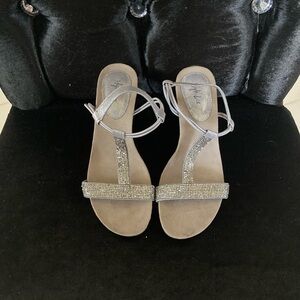 Silver Rhinestone Wedge Sandals